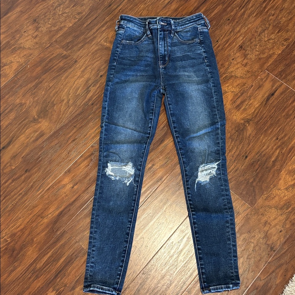 American Eagle Outfitters Dark Blue Ripped Skinny Jeans